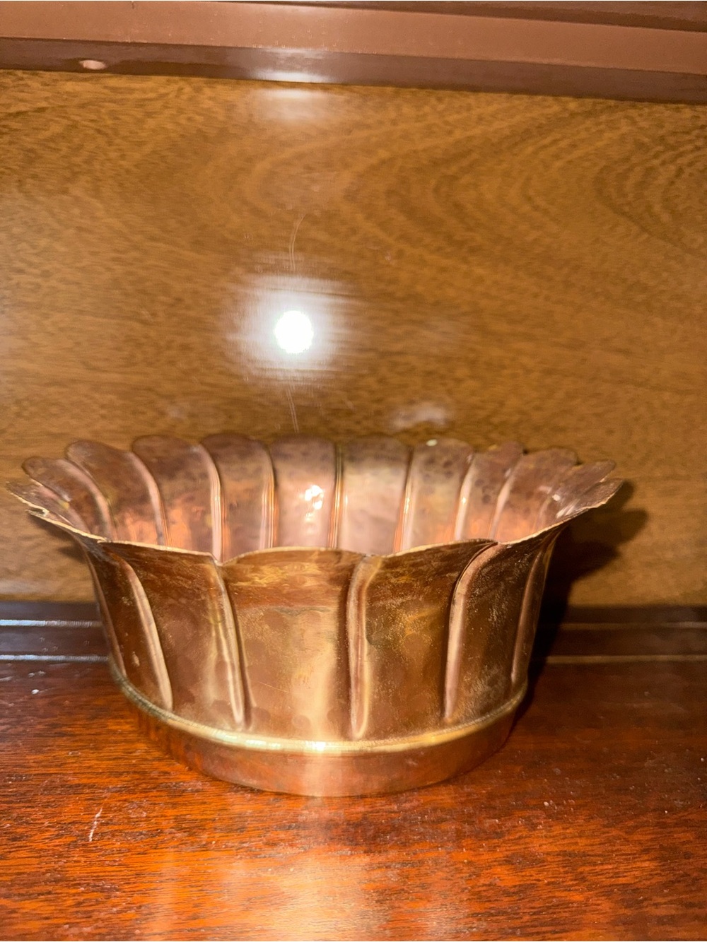 Vintage Fluted Copper Bowl - Decorative Scalloped Edge